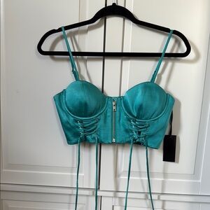 Teal Lace-Up Bustier Top